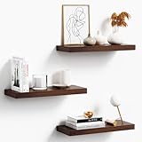 Oridom Floating Shelves, Walnut Wood Set of 3, 16' Wall Mounted for Kitchen, Living Room, Bedroom, Bathroom Storage, Book Shelf, Home Decor, Frame Display