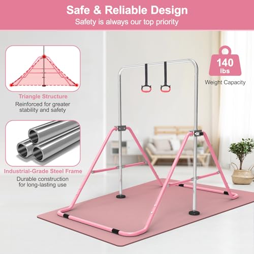 FBSPORT Gymnastics Bar with Mat for Kids, Foldable Adjustable Height Horizontal Bar, Gymnastic Training Equipment for Home Gym Indoor and Outdoor Use, Supports 140lbs - Image 4