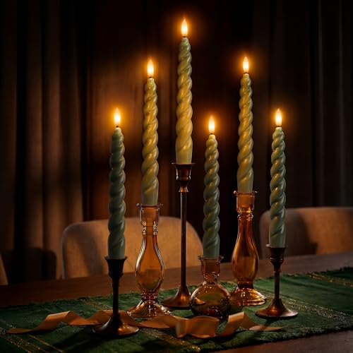 Bougies coniques LED vert loden pour décoration de table de fête - 6