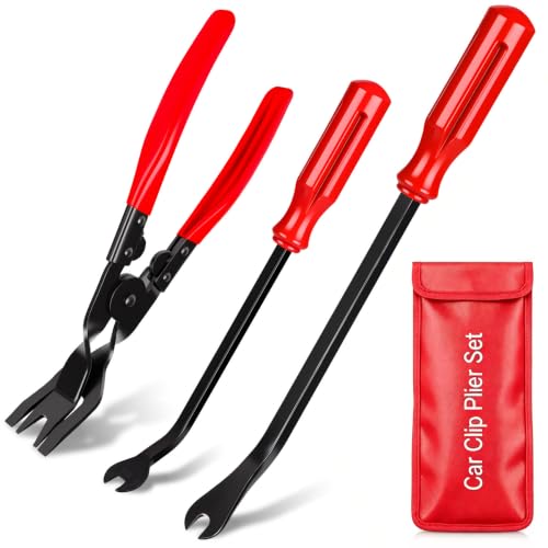 3Pcs Auto Clip Plier and Clip Removal Tool, Car Pliers Trim Puller, Red