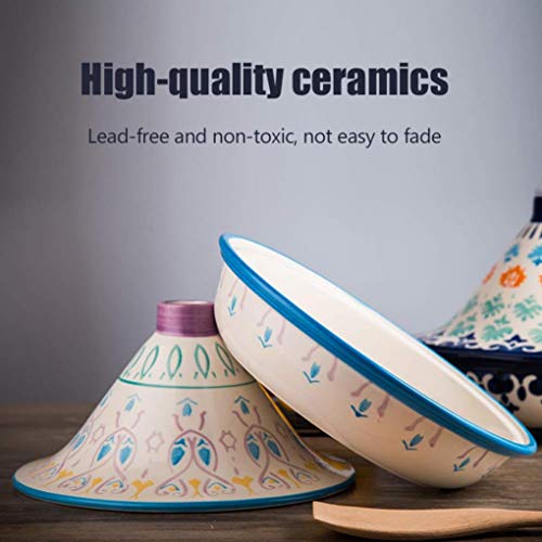 Myyingbin Colorful Hand Painted Moroccan Tagine Pot With Lid Lead Free Ceramics Stew Casserole Slow Cooker, Blue #TOP3