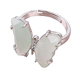 Genérico Anillo Ajustable Mujer, Anillo De Mariposa De Cristal Para Mujeres Y Adolescentes, Con Piedras Preciosas De Nacimiento, Ajustable, Hecho A Mano, Para El Pulgar, Color Plata/Oro, Regalo De