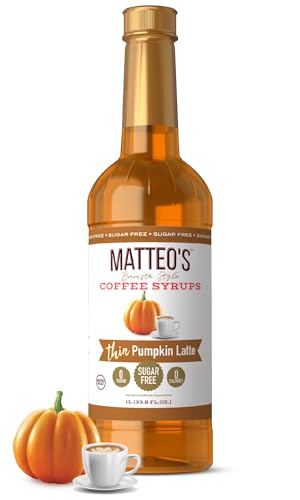 Matteo's Pumpkin Latte Syrup for Coffee, Lattes, Cappuccinos & Desserts – Sugar-Free Sweetener for Beverages, Keto Friendly, Zero Calories, Indulgent Flavor, Non-Alcoholic, 33.8oz (1pk)