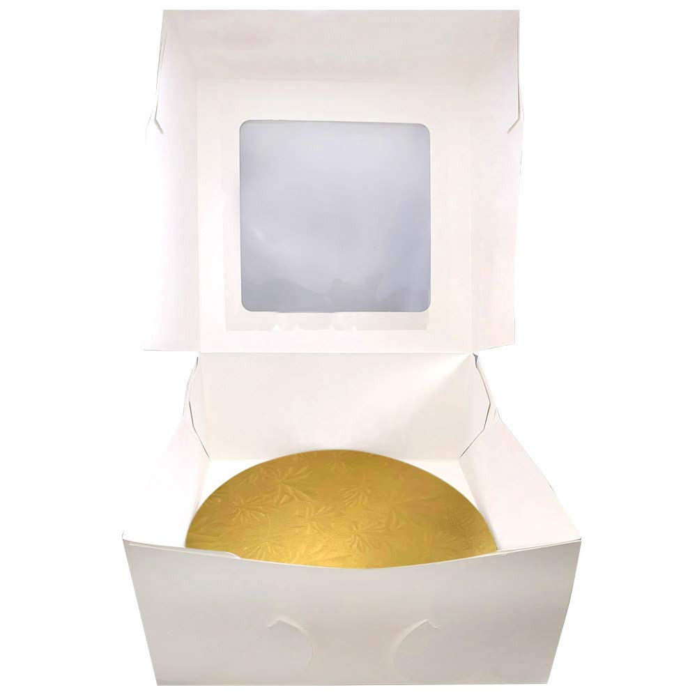 12" Combo Box Set - 12x12x6 White Cake Box with 12" Gold Round Drum 1/4", Pack of 3