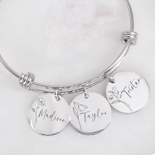 Personalized bracelet with birth flowers, gift for Mom, Gift for wife, Mother's Day bangle custom4