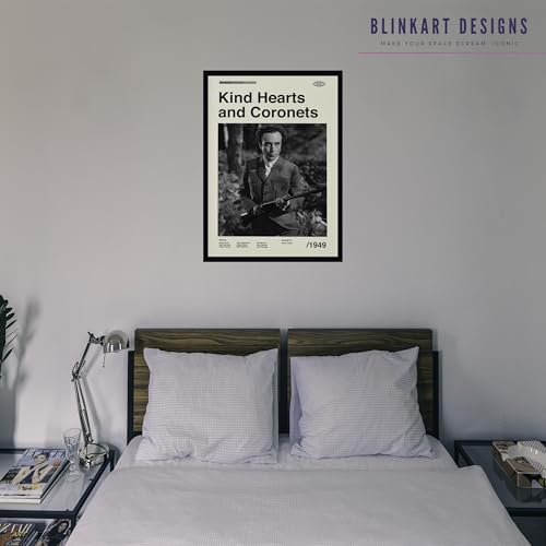 Image of BLINKART Kind Hearts & Coronets Movie Poster Frame 8x12 Inch | Premium 300 GSM Paper Wall Print | Mid Century Vintage Film Artwork for Home, Bedroom, Living Room, Office | Framed Photo Decor