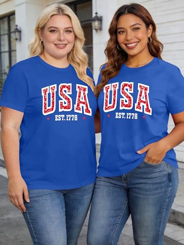 Image of Ithalt Patriotic Plus Size Shirts for Women 250th Anniversary USA Shirts American Flag Tshirt USA Short Sleeve Tops
