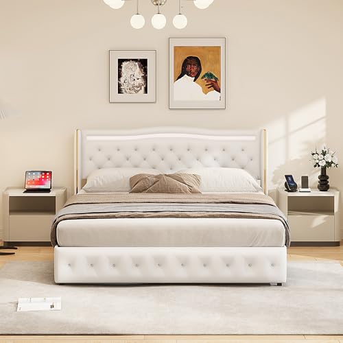 BLSYHDH Letto baule 160 x 200 LED, letto imbottito con 4 cassetti, testiera per riporre letto matrimoniale con ripostiglio letto imbottito con rete a doghe, letto in metallo, letto matrimoniale