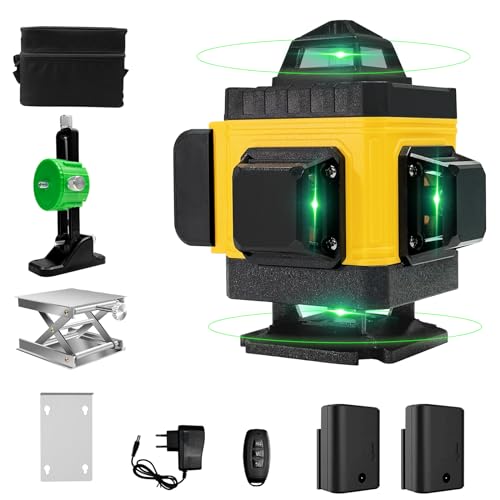 Nivel Laser Autonivelante 360°x 4 Verde Grados 16 líneas de alta precisión Nivelación Profesional automática Recargable 2batería Exterior Obra Mag