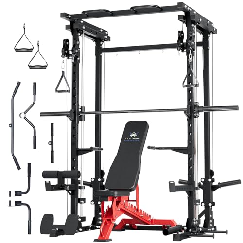 Image of MAJOR FITNESS Drone3 Smith Machine, 2500lbs All-in-One Home Gym Power Rack with Dual Pulley System for Cable Crossover, Pull-Up Bars