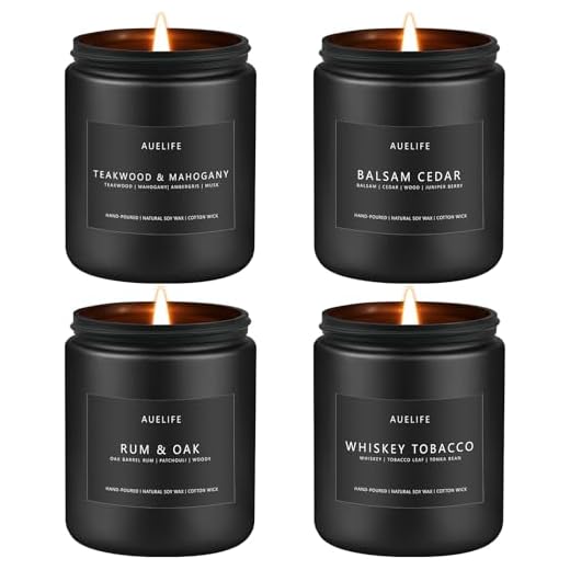 Scented Candles Set | Gifts for Men - 4Pack Candle Set - Masculine Candle, Soy Candles for Home Scented - Aromatherapy Candle Scents of Rum & Oak/Whiskey Tobacco/Teakwood & Mahogany/Cedar