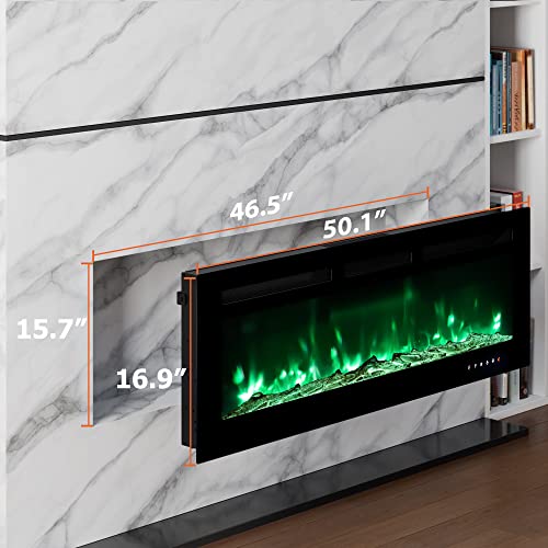 50" Electric Fireplace Inserts Wall Mounted Fireplace with [3D Flame] [Wall Mounted] [Remote Control] for The Living Room Bedroom Indoor, Black - Thumbnail 6