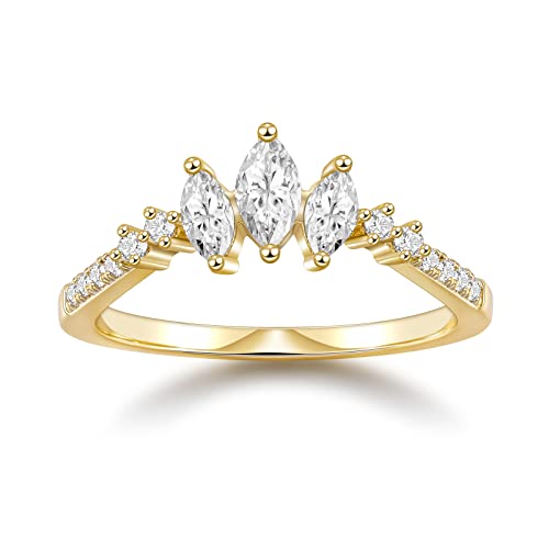 SHINYSO 14K Gold Plated Wedding Band for Women Thin Stackable Ring Dainty Curved Marquise Cubic Zirconia Eternity Engagement Promise Ring Size 4-10