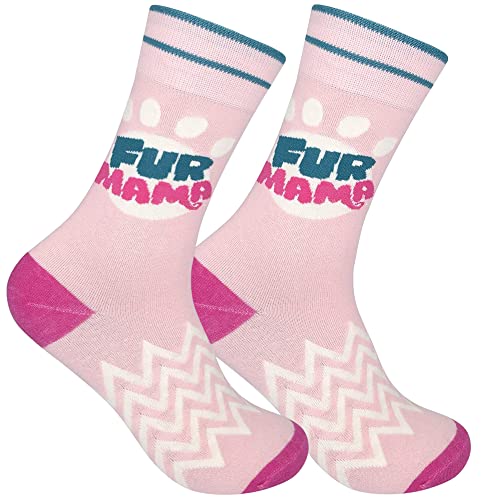 FUNATIC Fur Mama Novelty Crew Socks | Unisex Puppy Lover Gift with White Dog Paw Image and Text | Best Canine Owner Animal Message | Holiday Party Day Apparel Present for Men Women | One Size Fit Most