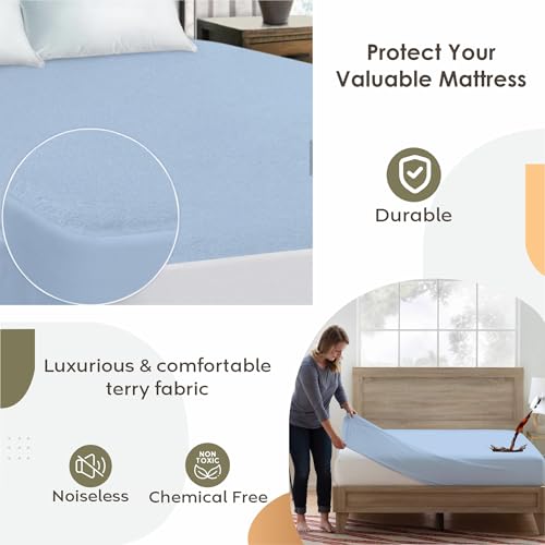 Image of Ayka 100% Waterproof Cotton Terry Mattress Protector King Size Breathable Hypoallergenic Noiseless Ultra Soft Fitted Bed Protector 84x72 inch Mattress /Bed Cover (King 84 * 72 inch | 7x6 ft, Sky Blue)