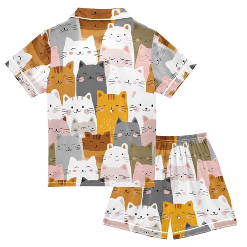 Cute Colored Cats Pajamas Set Soft Pjs Sets 2 Piece Short Sleeve Sleepwear Casual Loungewear2