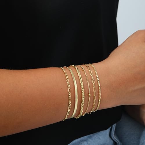 Kyerlyn Silver Gold Bracelets for Women Waterproof, 14K Real Gold Jewelry Sets for Women Trendy Dainty Stackable Cuban Link Paperclip Chain Bracelet3
