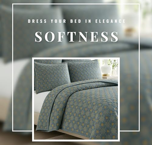 Image of VAS COLLECTIONS 100% Cotton Quilted Bedcover Set, 280 TC Soft & Lightweight King Size (90x100 in / 228x254 cm), Coverlet with 2 Pillow Covers (Steel Blue)