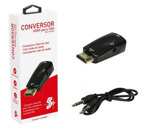 Plug Conversor HDMI X VGA com Saida R+L Preto CHIP SCE