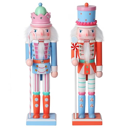 Nutcracker Figures, Christmas Decoration Figurine Collection, Holiday House Wood Occasion Ornament Decorative Gift Set (Macaron 2Pc)