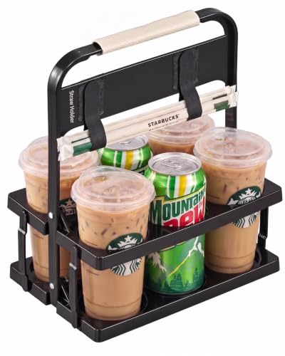 Portable Drink Carrier with Handle, Take Out Cup Carrier for Doordash Accessories Grubhub Postmates Drivers, Foldable Reusable Cup Holder to Go for Coffee Soft Drink Pint Beer Beverage