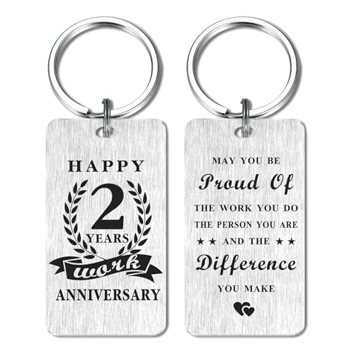 Gezxin Happy 2 Years Work Anniversary Keychain Gifts for Women Men Employee- 2nd 2 Yr Two Year Work Anniversary Keychain Gifts for Boss Staff Coworker Colleague Presents