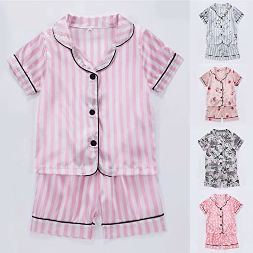 Boys Girls Satin 𝐏a𝐣amas Set Soft Button-Down 𝐋oun𝐠ewear Lightweight Short Sleeve Shirt & Shorts Toddler 𝐍𝐢ghtwear4