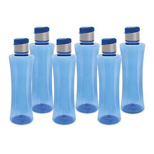 Image of Flair Sleek PET Water Bottles with Fliptop Lid Set of 6 Pcs 1000 ML (Blue)