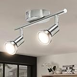 Bojim Deckenstrahler 2 Flammig LED, Strahler Deckenleuchte, Deckenlampe Strahler (inkl. 2 x 6W GU10 LED Leuchtmittel, 550LM, Warmweiß 2700K), Deckenspot Schwenkbar Chrom für Wohnzimmer, Küche