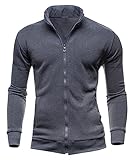 AIEOE Mens Casual Cardigan Warm Slim Fit High Neck Solid Zipper Leisure Jacket Dark Grey
