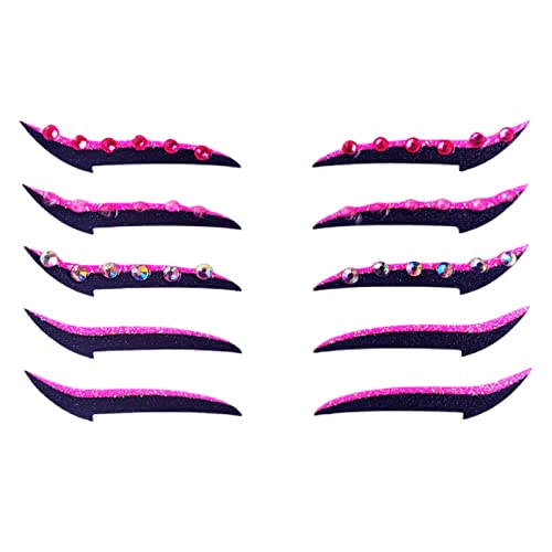 VUUEAN Reusable Eyeliner Stickers With Eyelashes, Glitter Self Adhesive False Eyelashes, Waterproof Eyeliner Sticker (5 Pairs Pink Eyeliner)