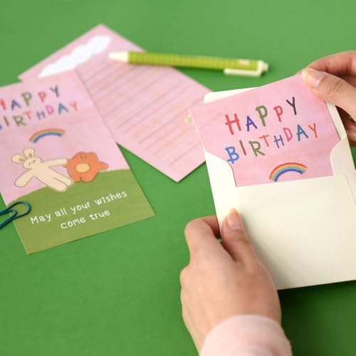 Monolike Unmatched Friends Conjunto de mini letras de papel e envelopes de feliz aniversário - 8 tip