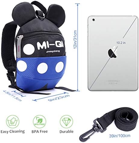 Baby Toddler Safety Harness Backpack Child Kids Cute Cartoon Strap Shoulder Backpack Bag with Reins Leash Rucksack Harness Walkers Tether Belt,for 1-5 Years Old Toddler (Blue/Black)
