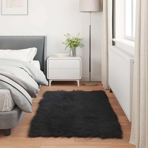 Tapis en peau de mouton synthétique résistant en polyester noir - 5