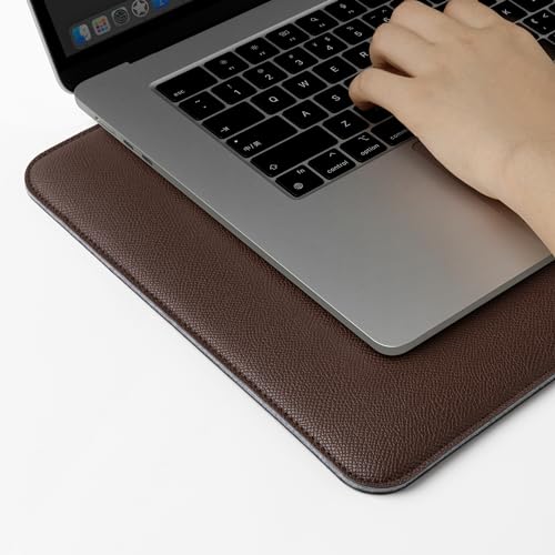 Image of Comfyable Slim Laptop Sleeve 16 Inch Compatible for MacBook Pro 16-Inch M4 M3 M2 Pro /Max 2024 & M1 2021, Faux Leather Protective 16-in Mac Cover Case, Coffee