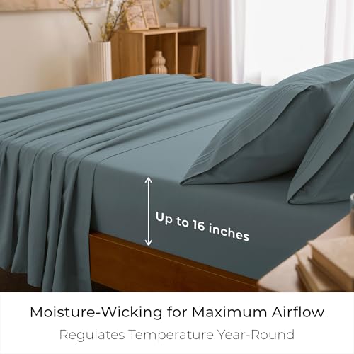 Mellanni King Sheets Set - 4 PC Iconic Collection Bedding - Hotel Luxury, Extra Soft, Cooling Bed Sheets - Wrinkle, Fade, Stain Resistant (King, Spa Blue) - Image 5
