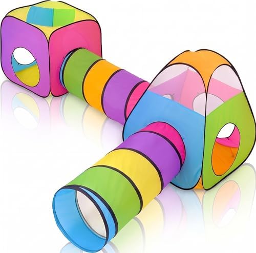 4pc Pop Up Children Play Tent : 2 Crawl Tunnel + 2 Tents : Kids Tents for Boys, Girls, Babies & Toddlers for Indoor & Outdoor : Large Children Playhouse Ball Pit