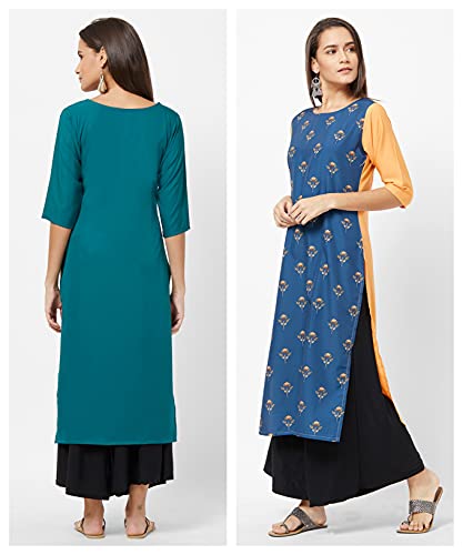 Image of LookMark Womens Printed Crepe A-Line Kurti (Pack of 2 Kurti)