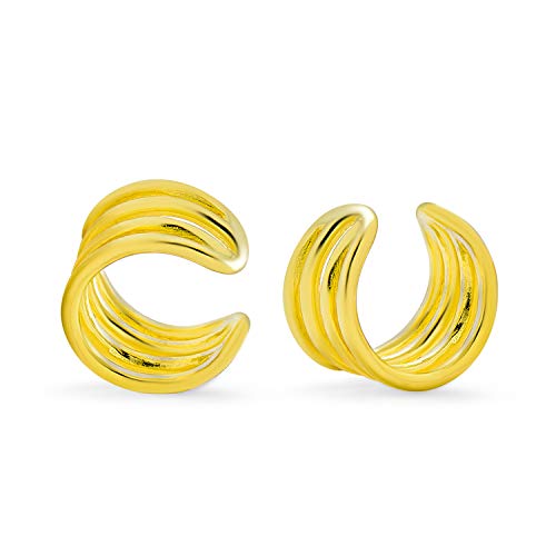 Minimalist Geometric 4 Split Band Cartilage Ear Cuffs Clip Wrap Helix Earrings 14K Gold Plated Sterling Silver