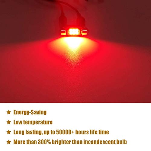 iBrightstar 9-30V Extremely Bright 6411 6418 C5W Festoon LED Bulbs Error Free 1.5" 36mm for Interior Map Dome Lights and License Plate Courtesy Lights, Red - Thumbnail 3