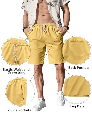 Image of Comdecevis Men's Linen Shorts Casual Elastic Waist Drawstring Summer Beach Vacation Yoga Golf Shorts with Pockets