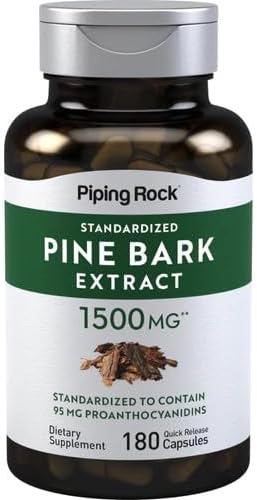 Piping Rock Cápsulas de extracto de corteza de pino 1500 mg  180 unidades  Suplemento estandarizado  Sin OMG, sin gluten