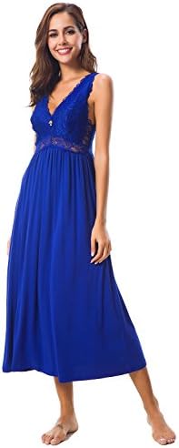 Womens Sleepwear Lace Lingerie Chemises V Neck Nightgown Long Sexy Sleep Dress Sleeveless Lace for Women Elegant