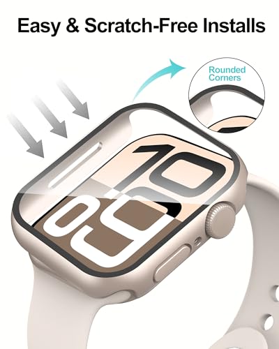 Image of Smiling 2 Pack Case Compatible with Apple Watch Series 11 (2025) / Series 10 46mm with Tempered Glass Screen Protector, Hard PC Case Scratch-Resistant Overall Protective Cover- Starlight