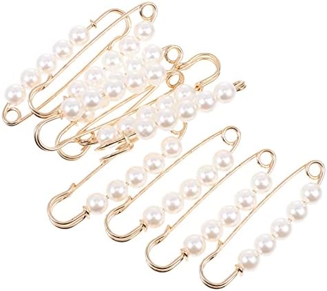 EXCEART 10 Pcs Heavy Duty Safety Pins with Pearl Embellishment Brooch Pin Decorative Sweater Clips for Cardigans, Pants, Clothes, Golden, 5.3X1.5X0.8CM