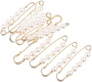 EXCEART 10 Pcs Heavy Duty Safety Pins with Pearl Embellishment Brooch Pin Decorative Sweater Clips for Cardigans, Pants, Clothes, Golden, 5.3X1.5X0.8CM