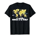 Animales del mundo en mapa del mundo con animal Camiseta
