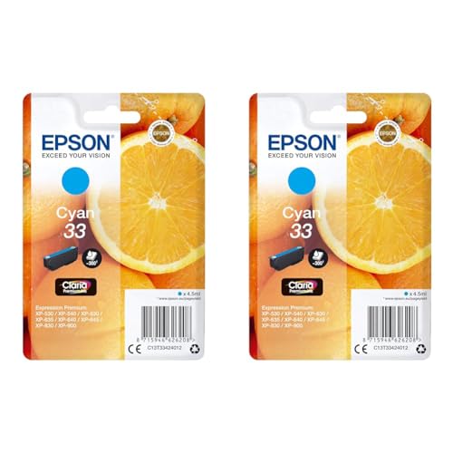 Epson 33 Cyan Oranges, Genuine, Claria Premium Ink, Standard Capacity (Pack of 2)