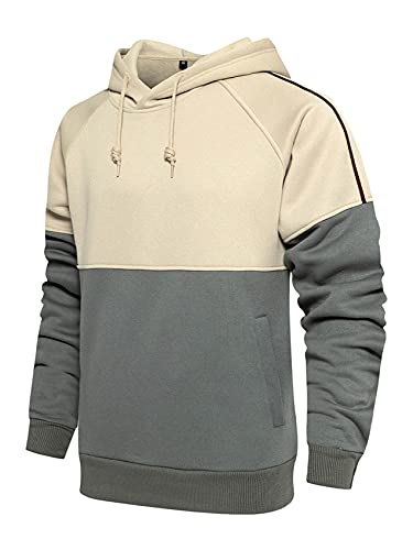 Runcati Mens Pullover Hoodies Long Sleeve Color Block Fleece Hooded Sweatshirt Sport Outwear Grey