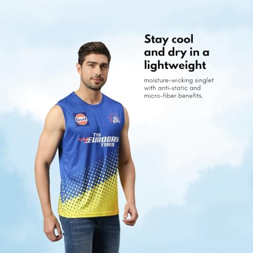Image of playR x CSK Training Singlet 2023 - Regular Fit Unisex Adut Sports Singlet, CSK Fanwear for Outdoor, Training, Casual Wear All Season